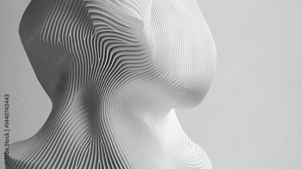 Aufkleber abstract white sculpture with layered, flowing lines creating a dynamic, organic form against a mini