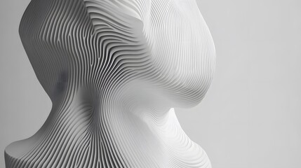 Fototapeta premium Abstract white sculpture with layered, flowing lines creating a dynamic, organic form against a minimalist background. Modern art, 3D rendering.