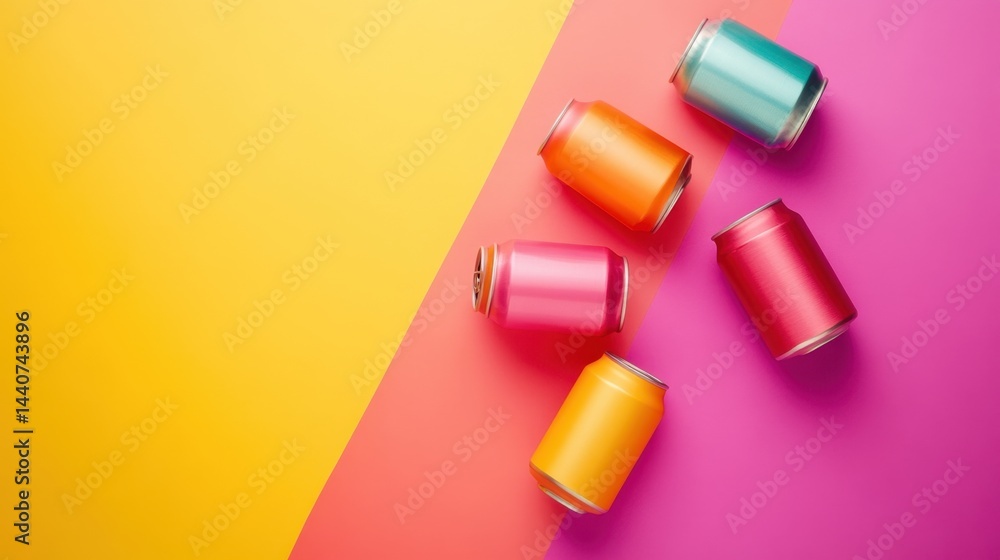 Aufkleber vibrant array of colorful soda cans on geometric background creating a playful and refreshing visual