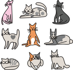Child Doodle-Style Cat Illustration Set - Playful Hand-drawn Illustration