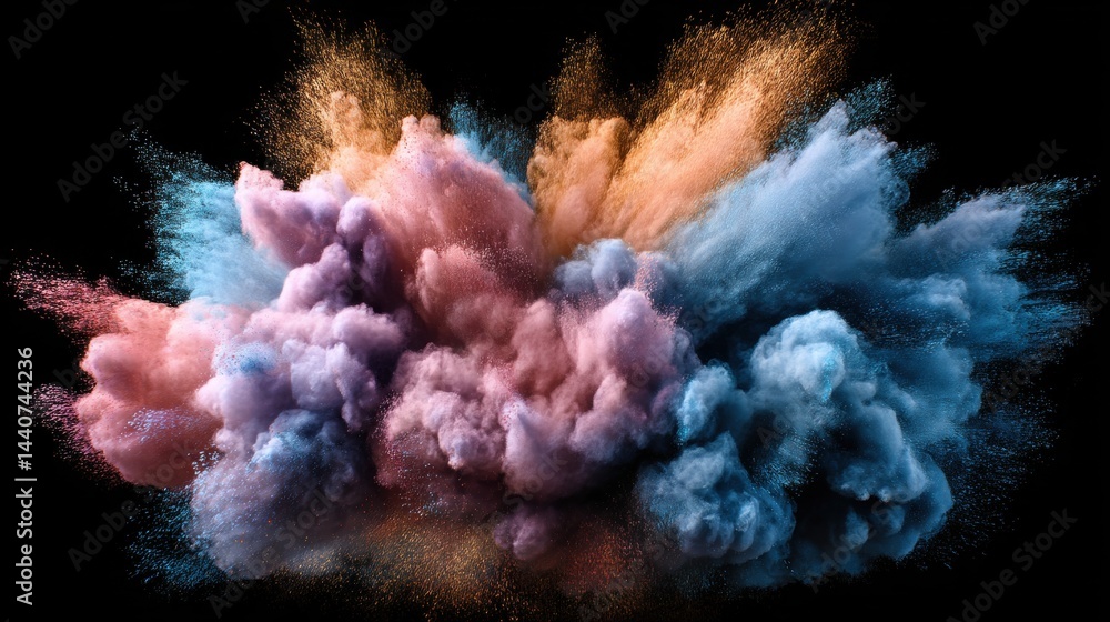 Poster colorful powder explosion on black background creating dynamic abstract art for creative projects an
