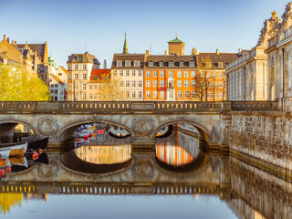 Elegant Marble Bridge on Frederiksholms Kanal in Copenhagen, Denmark, captured in the morning with...