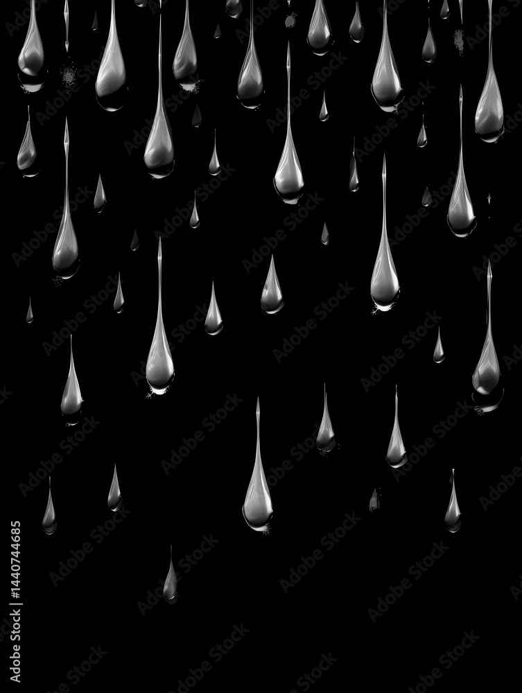 Poster silver liquid droplets on a black background creating a modern and minimalist abstract design with a
