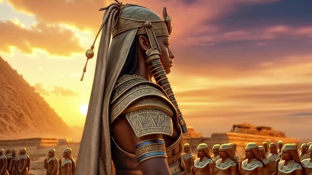Great and powerful Egyptian warrior guarding the Great Pyramids, great commander on the Pyramid of Cheops in Ancient Egypt in Giza