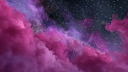 Fototapeta premium Pink clouds obscure a starry sky. A celestial, dreamy, cosmic atmosphere