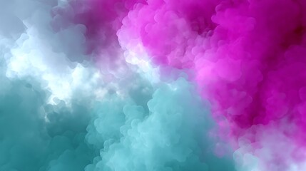 Fototapeta premium Abstract artwork of billowing clouds in teal, pink, and white. A vibrant, colorful display