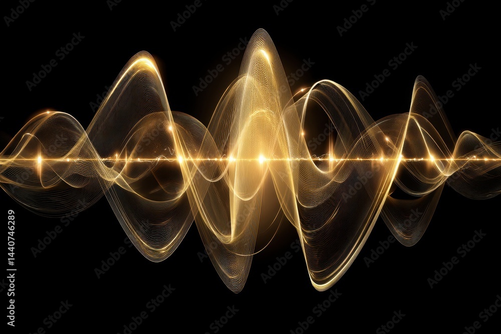 Poster golden wave abstract on black background elegant and smooth lines with light effects for technology 