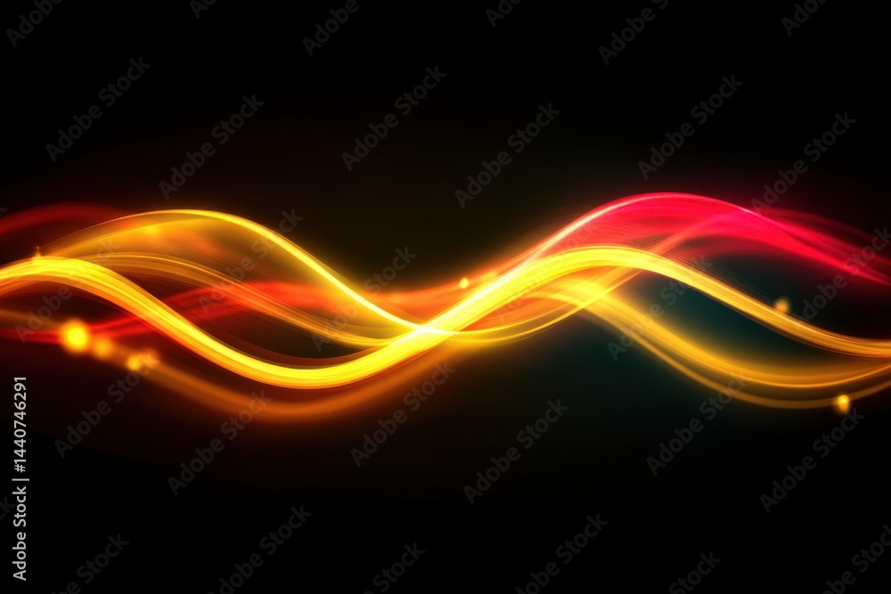 Poster abstract luminous waves of energy flow in dynamic motion on a dark black background creating a capti