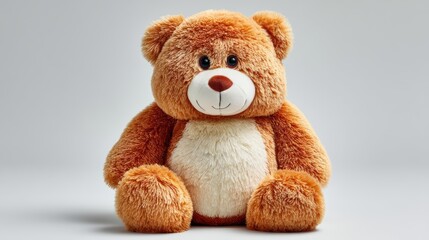 Obraz premium a cute plush teddy bear sitting on a white isolated background, soft and cuddly design