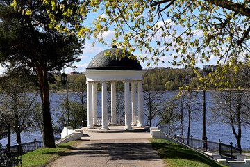View of A. N. Ostrovsky's gazebo from the alley leading to it on a spring morning