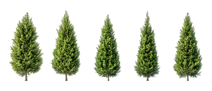 Pack of Cypress Trees Against Transparent Background for Nature Branding, Landscaping Promotion, or Botanical Design Projects