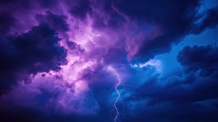 Fototapeta premium Majestic Storm Clouds with Thunder and Lightning in Vivid Purple and Blue Skies
