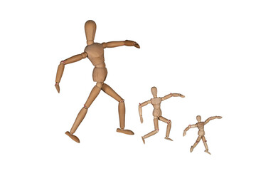 Wooden puppet doll, dancing marionette. Concept of emotional manipulation, world conspiracy theories