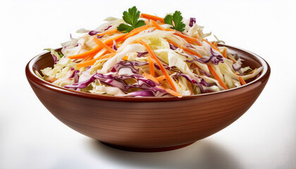 bowl of coleslaw with shredded cabbage and carrots isolated on transparent white background