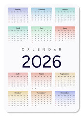 Vertical pocket calendar for 2026