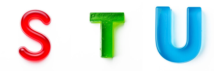 Letters, S, T, U,  Alphabet Made of Colorful Gelatin &ndash; Fun and Playful Children's Alphabet