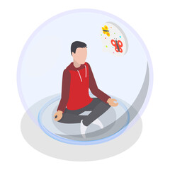 3D Isometric Flat Vector Illustration of Introverts, Person in Bubble Barrier. Item 1