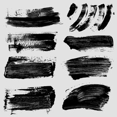 Artistic brush strokes on canvas. Black brush strokes set. Vector painted rectangles, frames, boxes collection. Template grunge bold text boxes. Torn edges realistic shapes brush strokes.