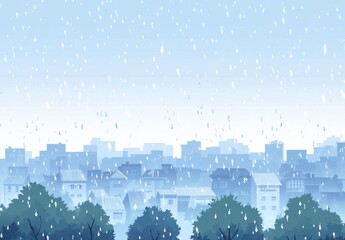 Winter cityscape in light snowfall