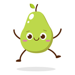 Cute Smiling Green Avocado Character. Kawaii Green Fruit Mascot Style Vector. Cute vector character set in various action emotions. Collection symbols isolated on a white background