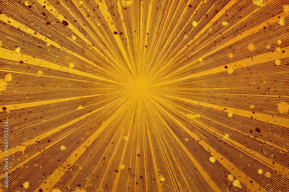 Poster radiant golden burst abstract background with textured lines and splatters creating a dynamic and ey