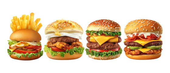 Pack of Fast Food Against Transparent Background for Menu Designs, Restaurant Promotions, or Culinary Art