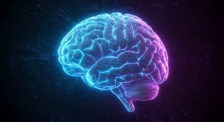 Stylized glowing human brain illustration for science and technology concepts