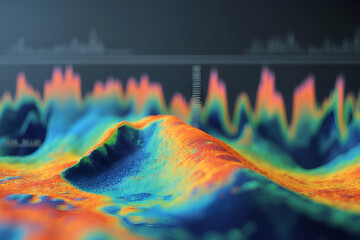 Abstract topographic data visualization with terrain analysis and color gradient map