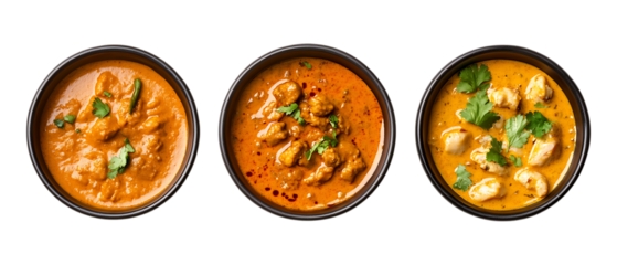 Pack of Curries Against Transparent Background for Food Branding, Culinary Promotion, or Indian Cuisine Design Projects