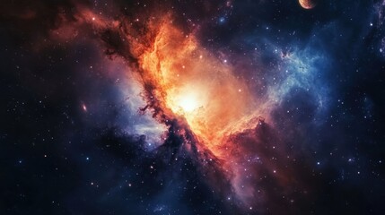 Obraz premium Vibrant Galaxy in Deep Space with Colorful Hues and Stars Blazing Brightly