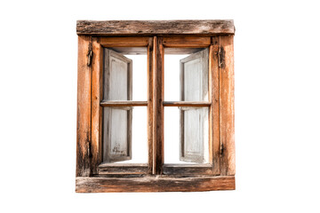 Obraz premium Rustic Wooden Window Open to Mystery and Nostalgia