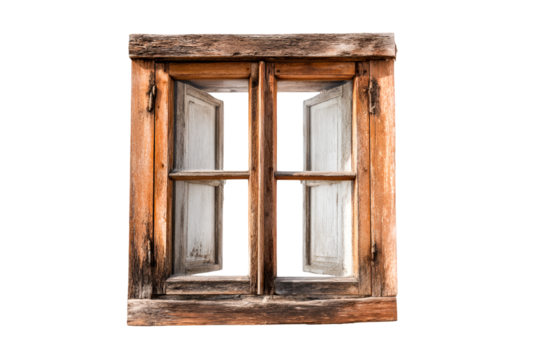 Rustic Wooden Window Open to Mystery and Nostalgia
