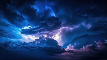 Obraz premium Dramatic Storm Clouds with Lightning at Night Overcast Sky