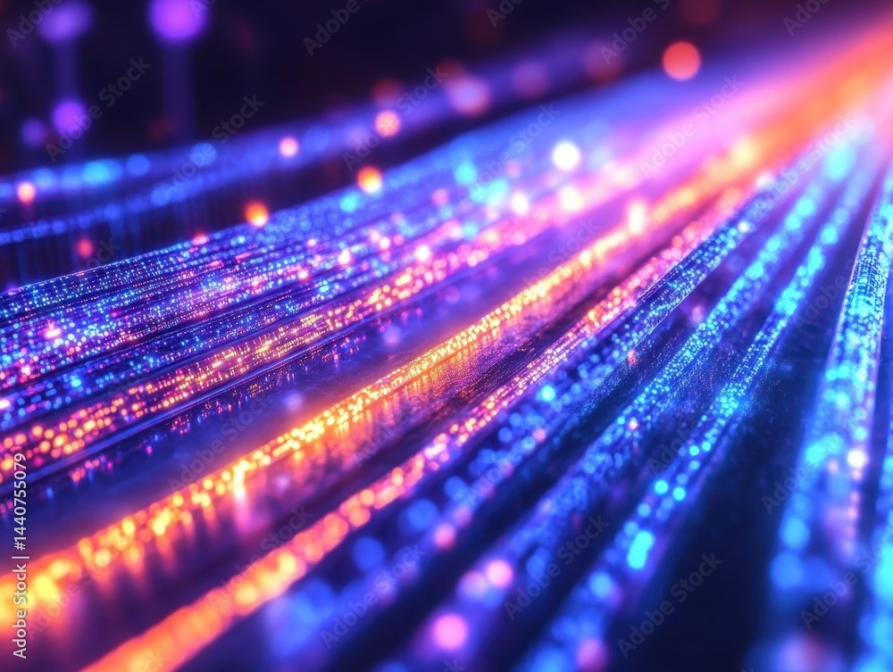 Aufkleber abstract data stream of glowing fiber optic cables transmitting information in cyberspace with blue 