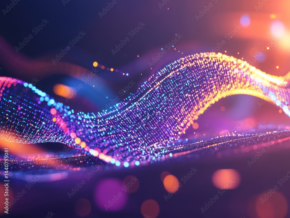 Poster abstract digital wave with vibrant neon lights and bokeh effect a futuristic background for technolo