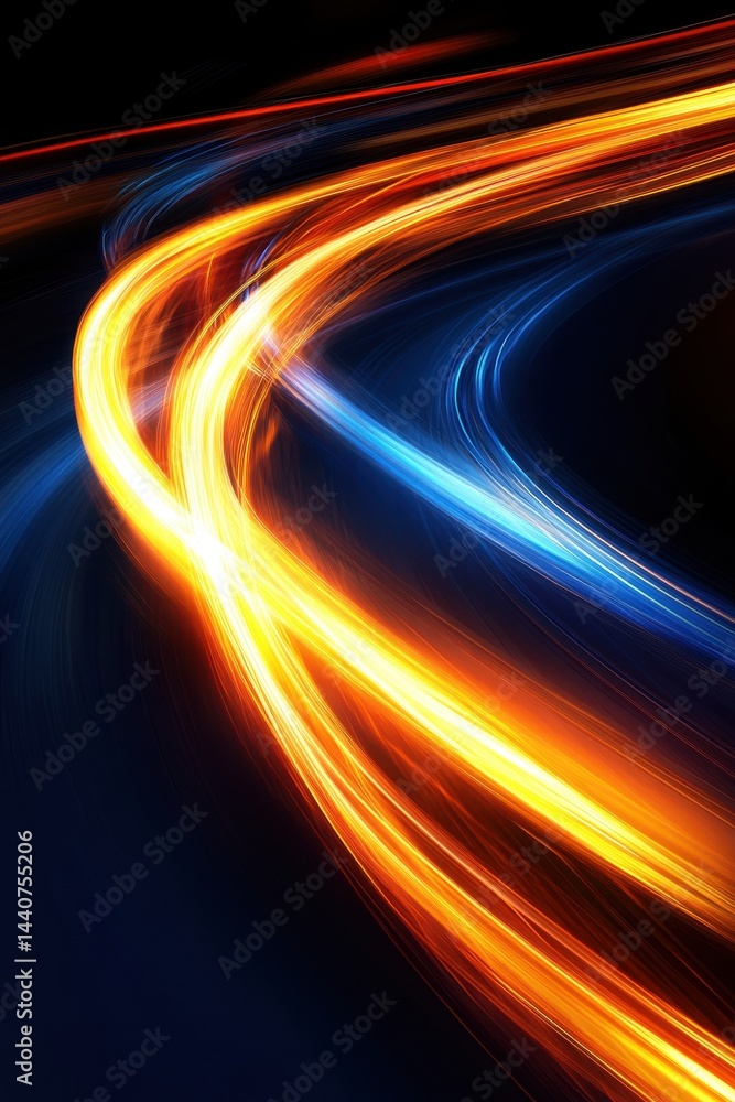Aufkleber dynamic abstract light trails in vibrant orange and blue hues on a dark background creating a sense 