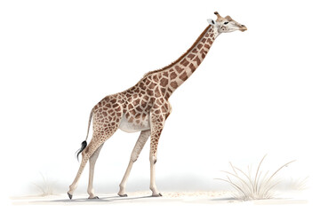 Obraz premium Majestic Giraffe in African Savanna Setting with White Background