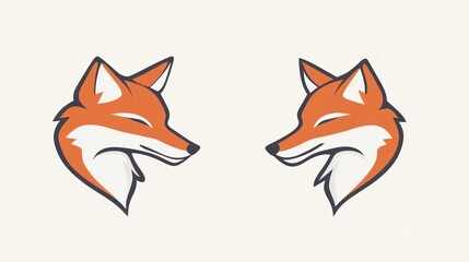 Obraz premium Two cartoon fox heads facing each other. Possible use Children's book illustration, logo design