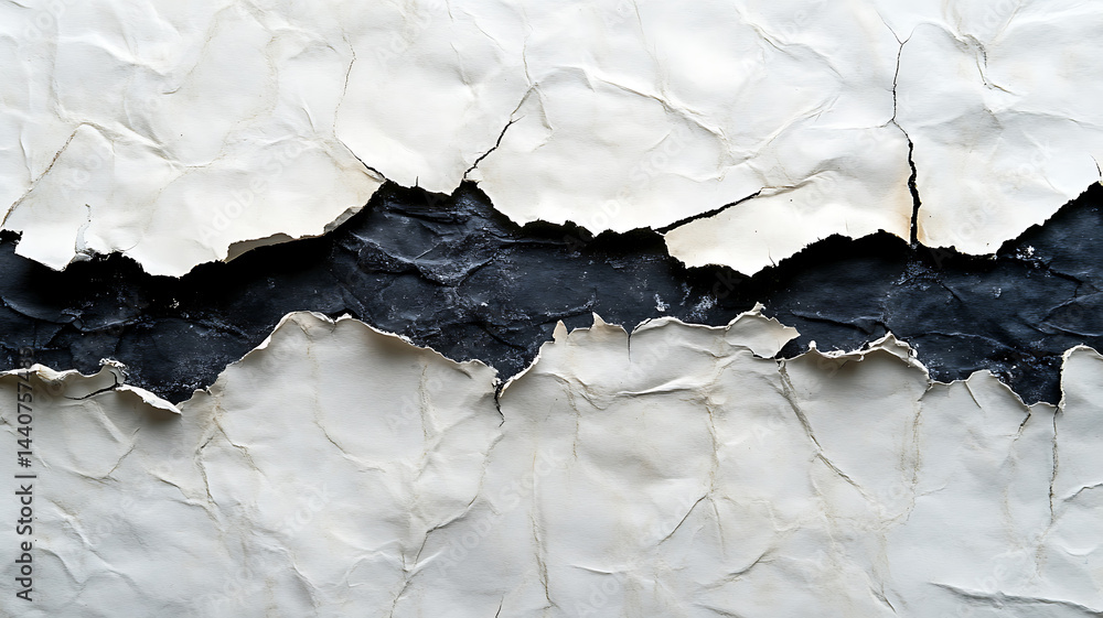 Poster abstract crumpled paper texture with dark grunge underlying layer featuring rips and tears for graph