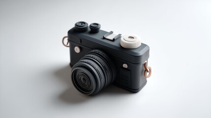 Vintage-style black camera with white details on minimalist background