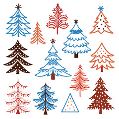 "Christmas Tree Silhouette Vector Collection in Minimalist and Festive Styles for Holiday Design Projects"