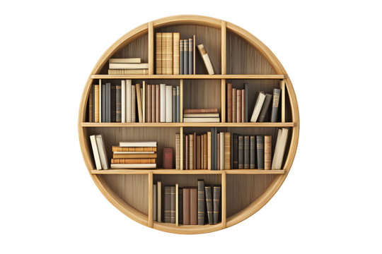 Oval Wooden Bookshelf Filled with Books Classic Literature Home Decor