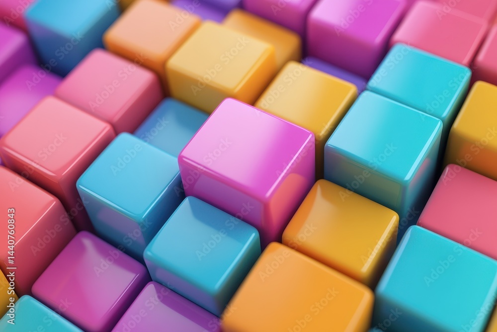 Poster colorful floating blocks create a seamless pattern in vibrant hues and glossy finishes, floating col