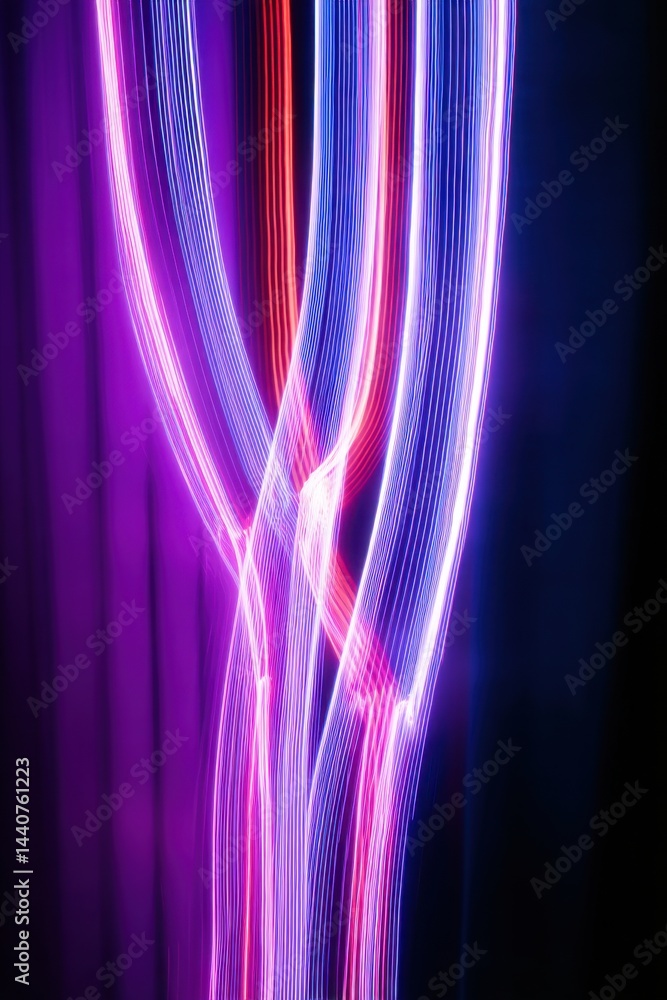 Poster neon light trails dance in the dark creating a vibrant and dynamic abstract composition with red and