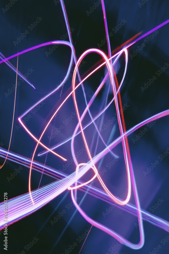 Poster dynamic abstract light trails in vibrant neon hues create a modern and futuristic visual symphony on