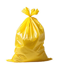 isolated full yellow plastic trash bag