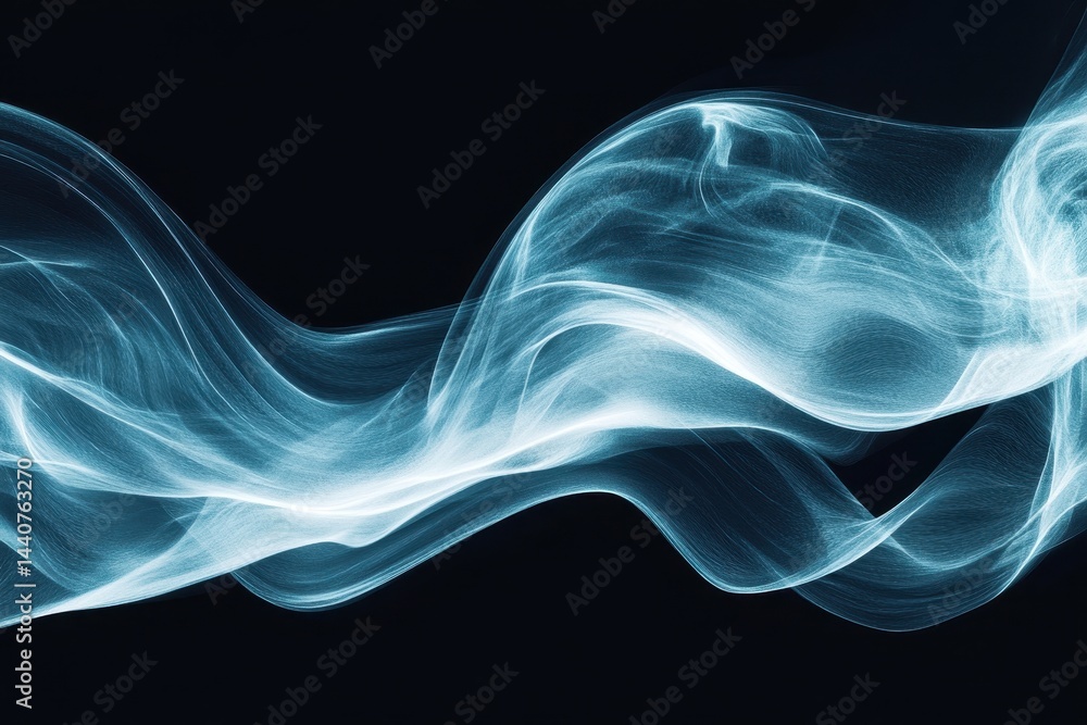 Poster abstract blue and white flowing waves on a black background create a mesmerizing visual experience, 