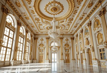 Fototapeta premium Opulent Baroque Ballroom Interior with Chandeliers and Golden Decor
