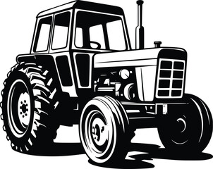Bold Black And White Tractor. Vector Illustration Isolated On White