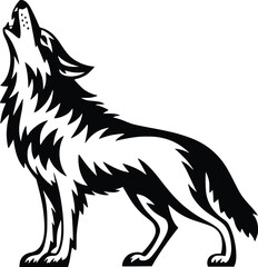 Obraz premium Bold Black And White Wolf Howling. Vector Illustration Isolated On White